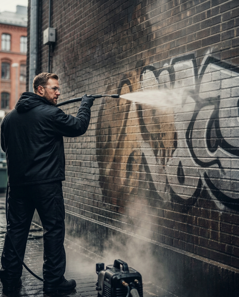 Graffitifjerning med høytrykksspyling